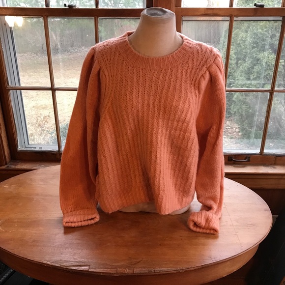 Topshop Sweaters - TopShop Orange Chunky Knit Crew Neck Sweater with Relaxed Fit, Size 14